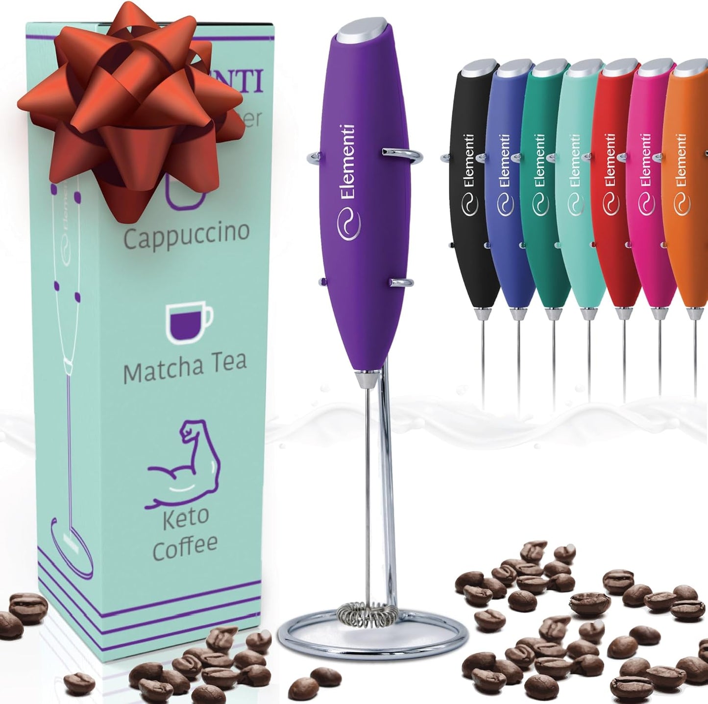 Elementi Purple Milk Frother Wand - Perfect Frothy Drinks at Home!