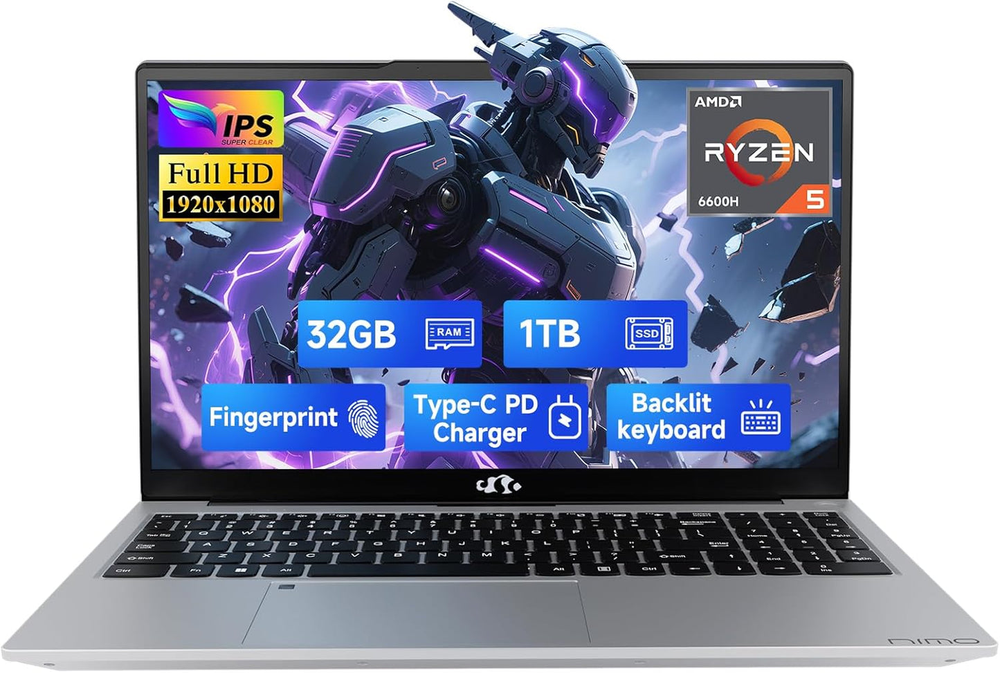 NIMO 15.6 FHD Gaming Laptop with Ryzen 5 6600H and 32GB RAM