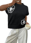 SOLY HUX Women's Ribbed Short Sleeve Floral Knit Pullover - Casual Fit