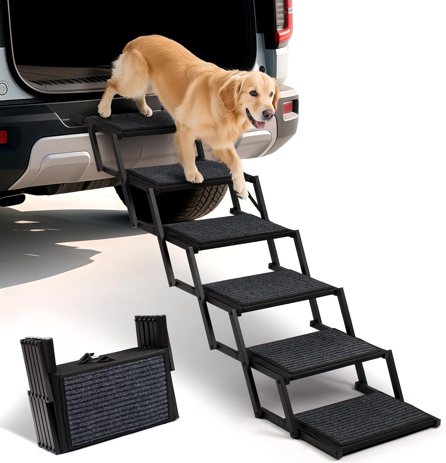 Dog Steps for Car, Truck and SUV - Foldable Pet Stairs for Large Dogs