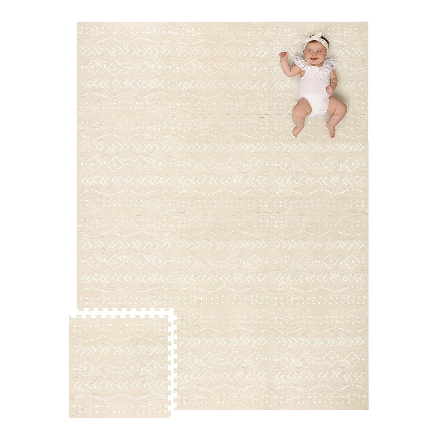 Lillefolk Non-Toxic Foam Baby Play Mat - Safe & Soft 8x6ft Beige