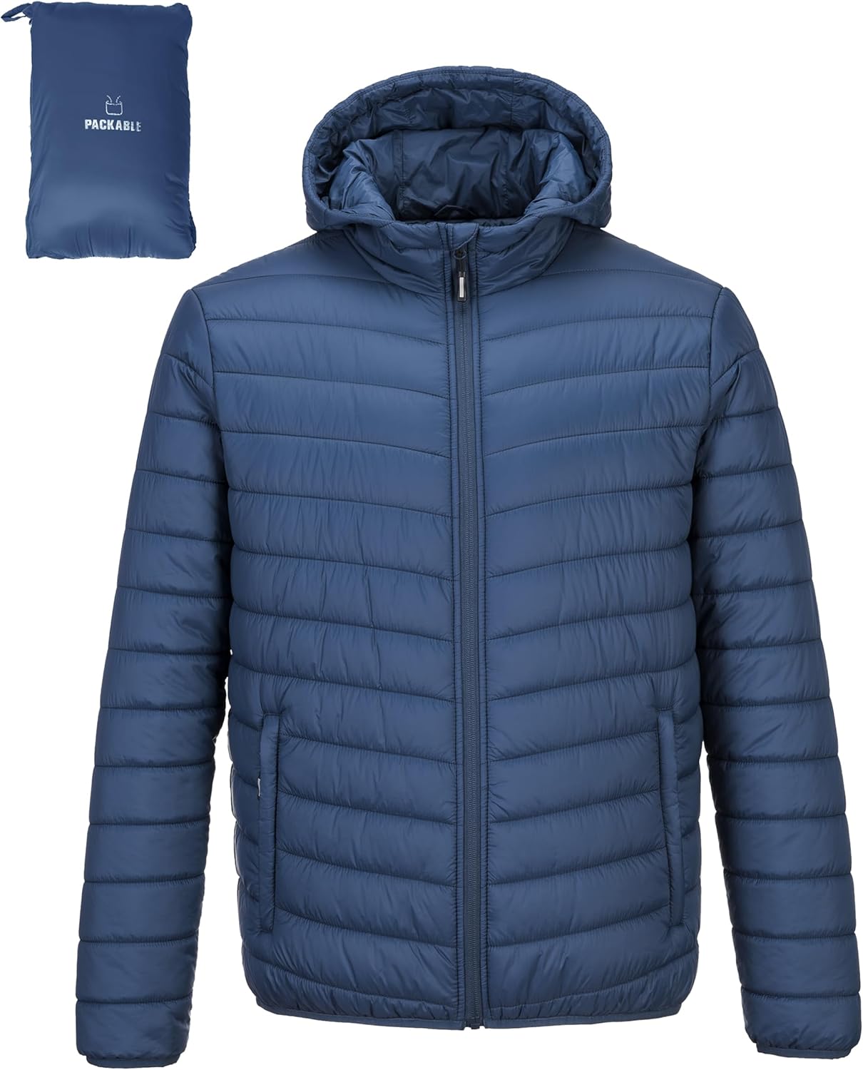 Outdoor Ventures Men's Lightweight Packable Hooded Puffer Jacket