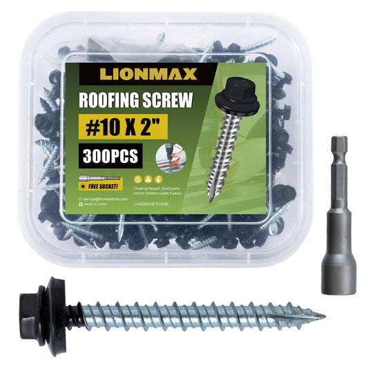 LIONMAX Metal Roofing Screws #10 2 Inch for Secure Installation