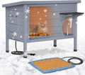 Heated Cat House for Outside - Grey Wooden Insulated Shelter