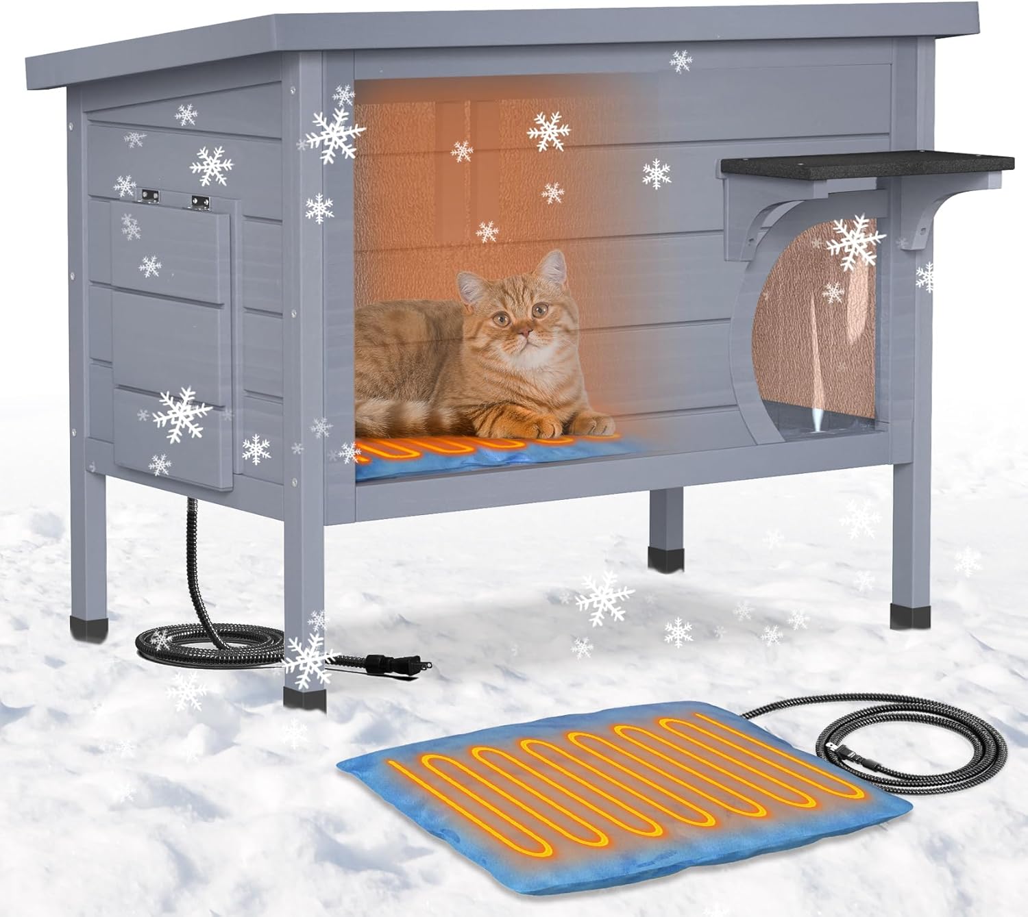 Heated Cat House for Outside - Insulated Shelter for Cats