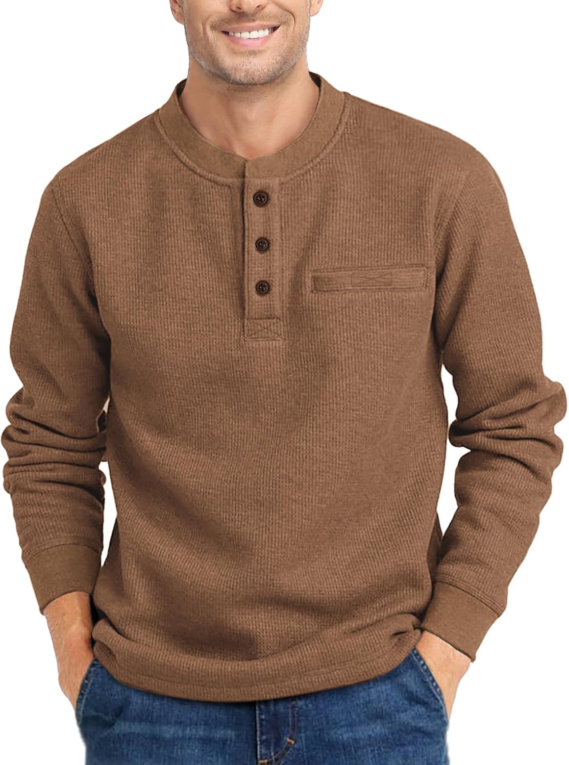 ZITY Long Sleeve Henley Shirts for Men Casual Waffle Thermal