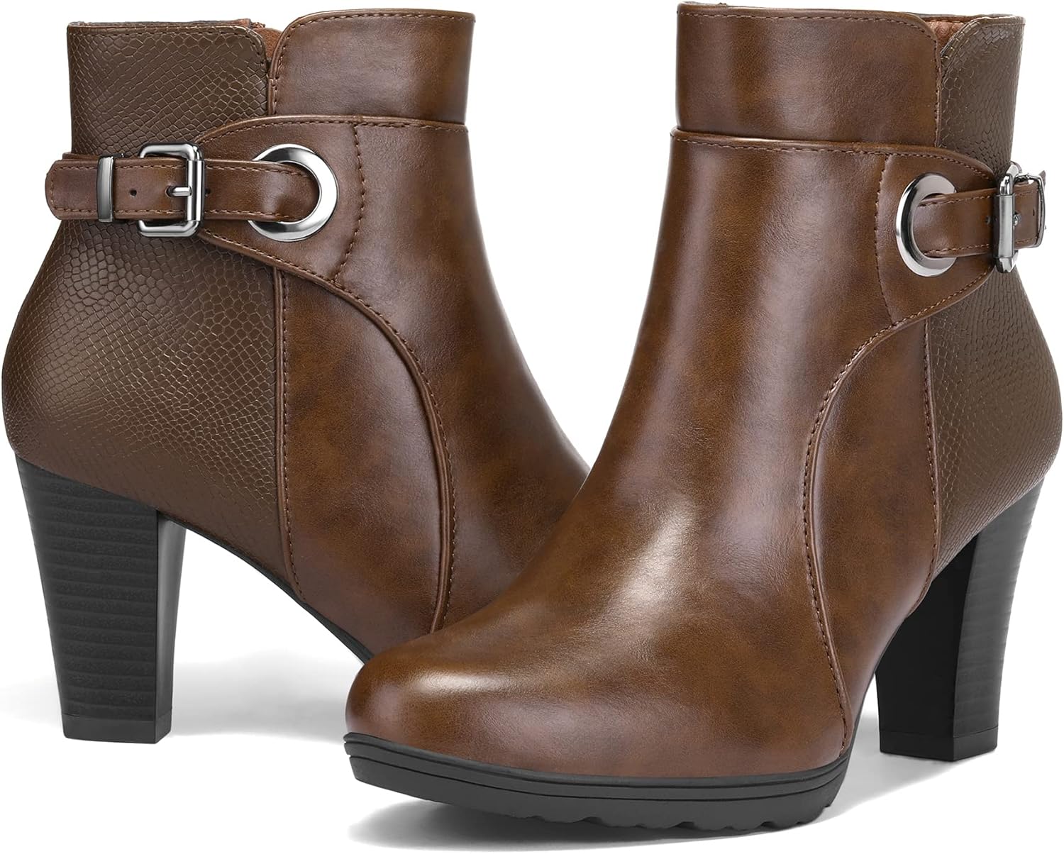mysoft Women's Zipper Booties with Chunky Stacked Heel Style