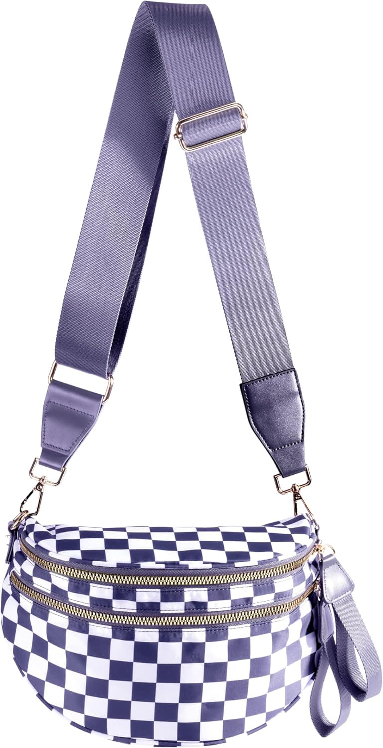 Spacious Checkered Nylon Crossbody Bag for Stylish Women