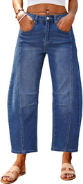 Genleck Barrel Jeans Women Wide Leg Cropped High Waisted - Relaxed