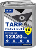 16Mil 12x20 ft Heavy Duty Tarp Silver/Black - All-Season Cover