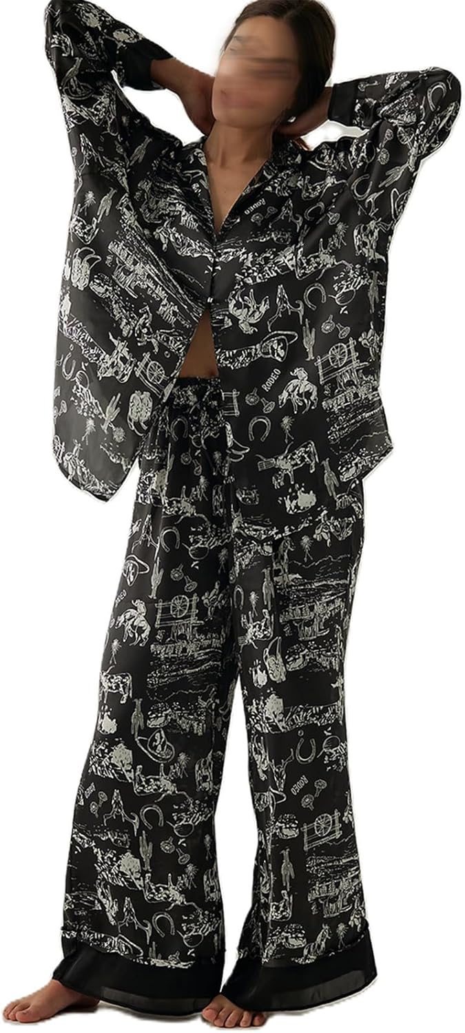 Women Satin Pajama Set Floral Silk Pajamas for Cozy Nights