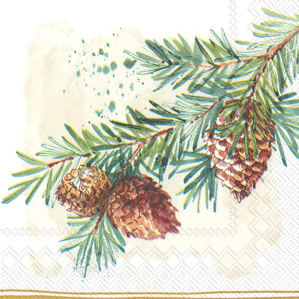 Rustic Christmas Cocktail Napkins - Disposable Pinecone Decor - 40 Pack