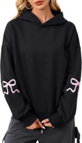 Bow Trim Print Oversized Fleeced Hoodie for Women - Cozy Casual