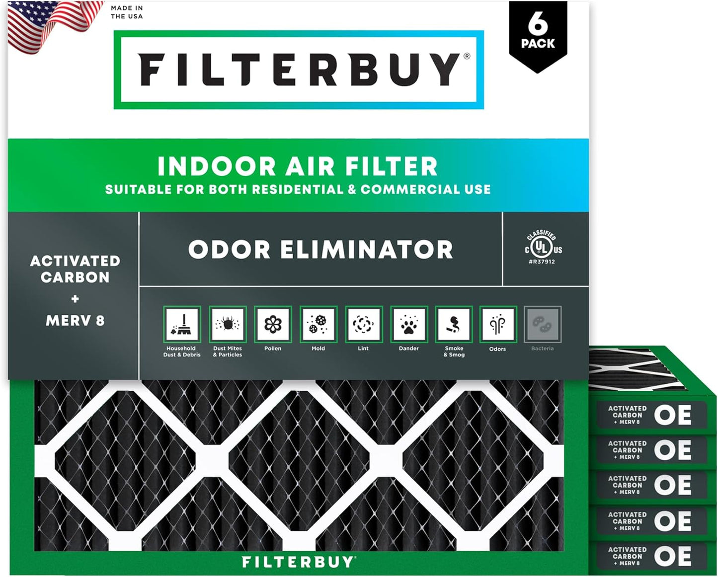 Filterbuy 16x16x1 Air Filter MERV 8 for Odor & Allergy Defense