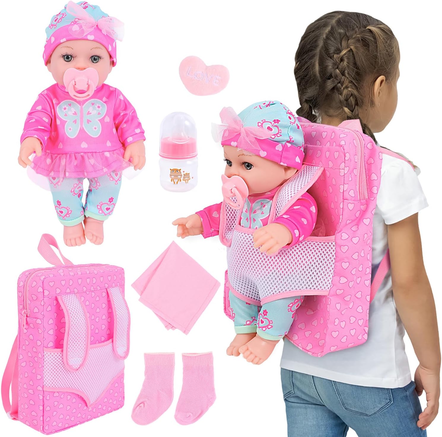 DONTNO 12 Baby Doll Set with Backpack Carrier, Reborn Style