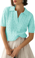Women's Cable Short Sleeve Sweater Top - Soft Casual V Neck Bela