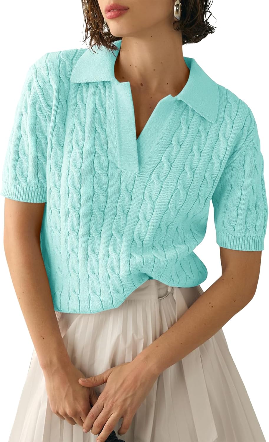 Imily Bela Women's Cable Short Sleeve Sweater for Casual Style