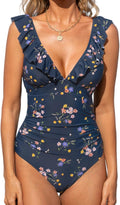 CUPSHE Women's Ruffled One Piece Swimsuit V Neck Lace Up (Style WFTT)