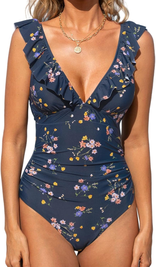 CUPSHE Women's Ruffled One Piece Swimsuit for Summer Fun