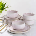 Ceramic Dinnerware Set for 4, 12 Pieces - Handmade Primrose Pink