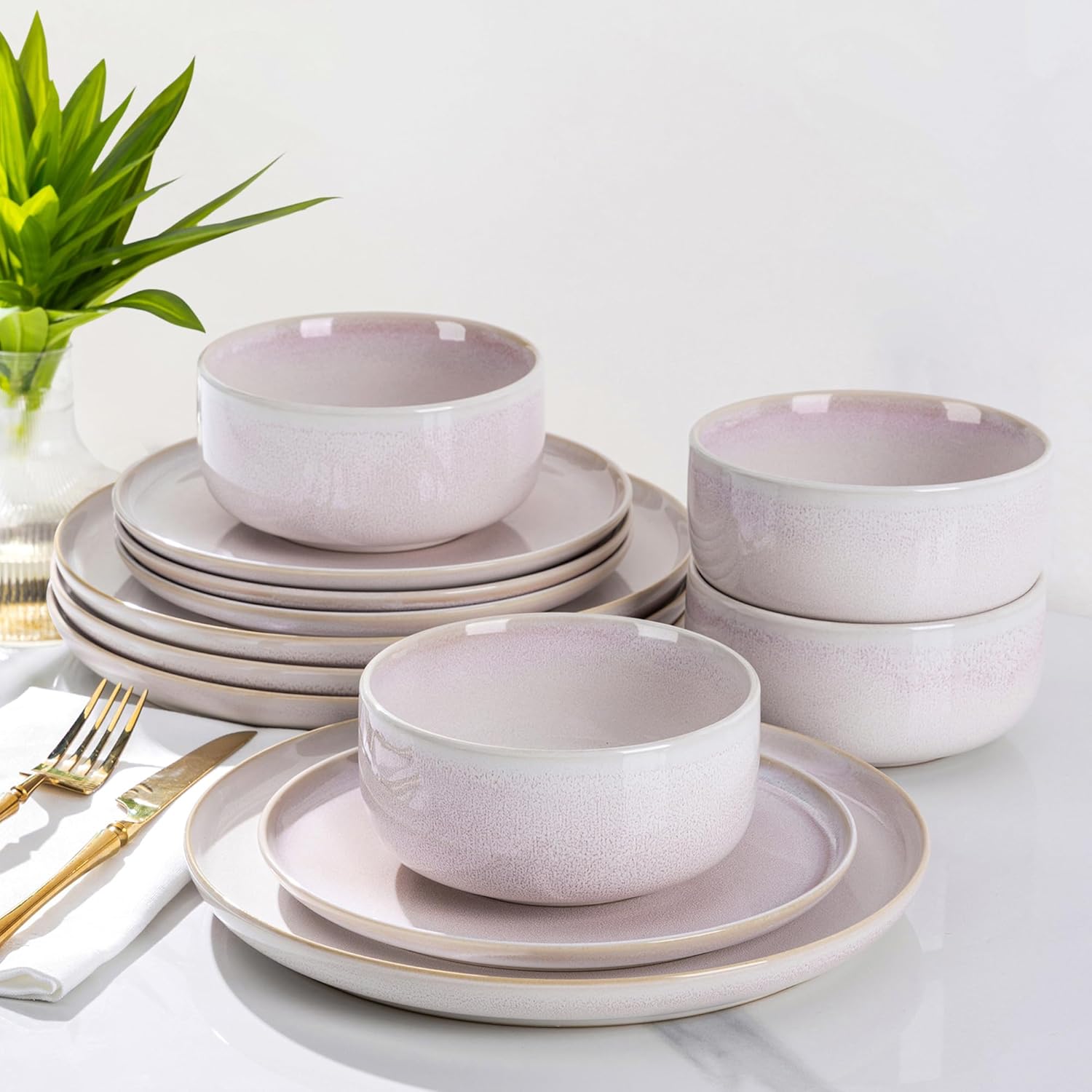 TheTerra Ceramic Dinnerware Set for 4, Handmade 12 Pieces