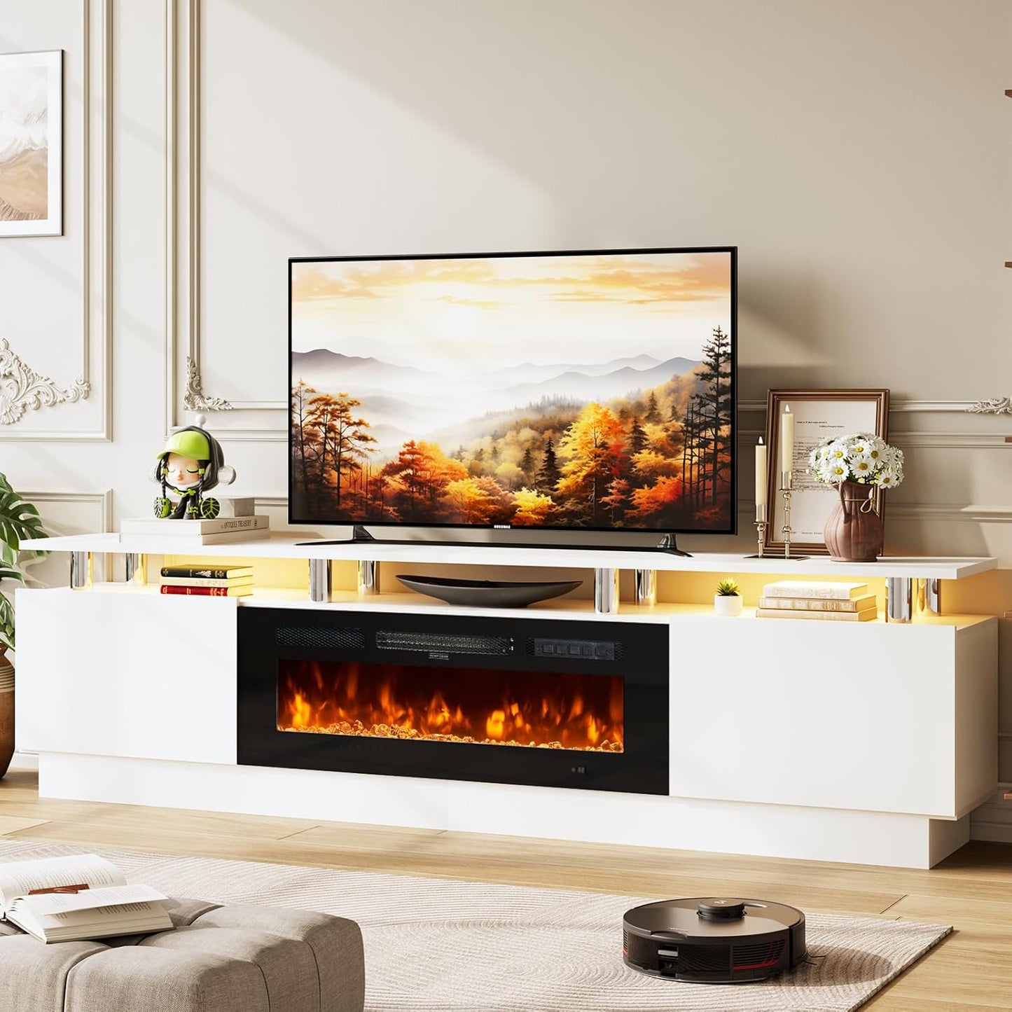 80in TV Stand with Electric Fireplace for Modern Living Rooms