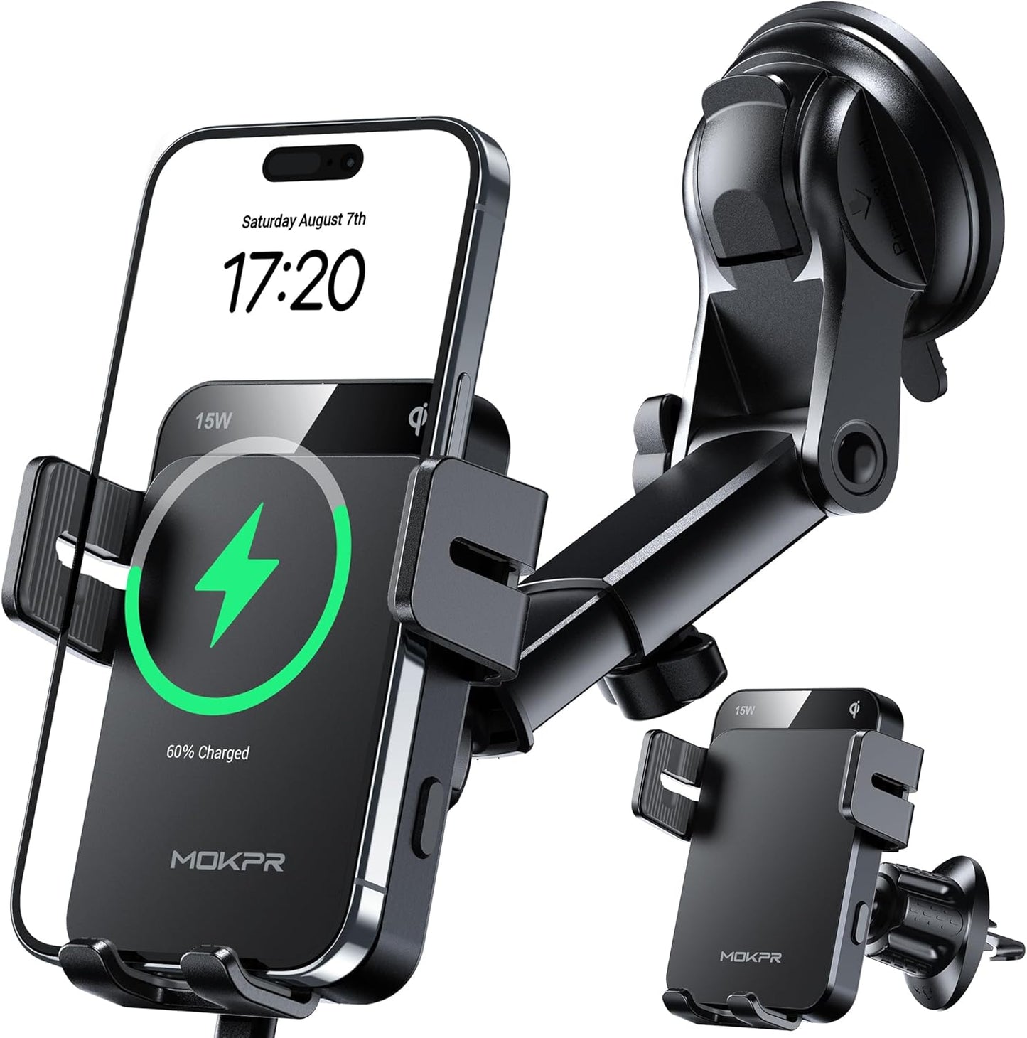 15W Wireless Car Charger: Auto-Clamping Holder for iPhone & Samsung