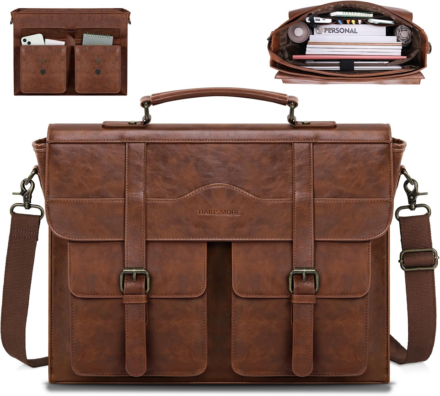 Vintage Leather Laptop Messenger Bag for Men - 17 Inch Briefcase