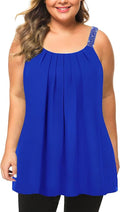 MANER Women's Plus Size Cami Pleated Chiffon Tank Top with Beaded