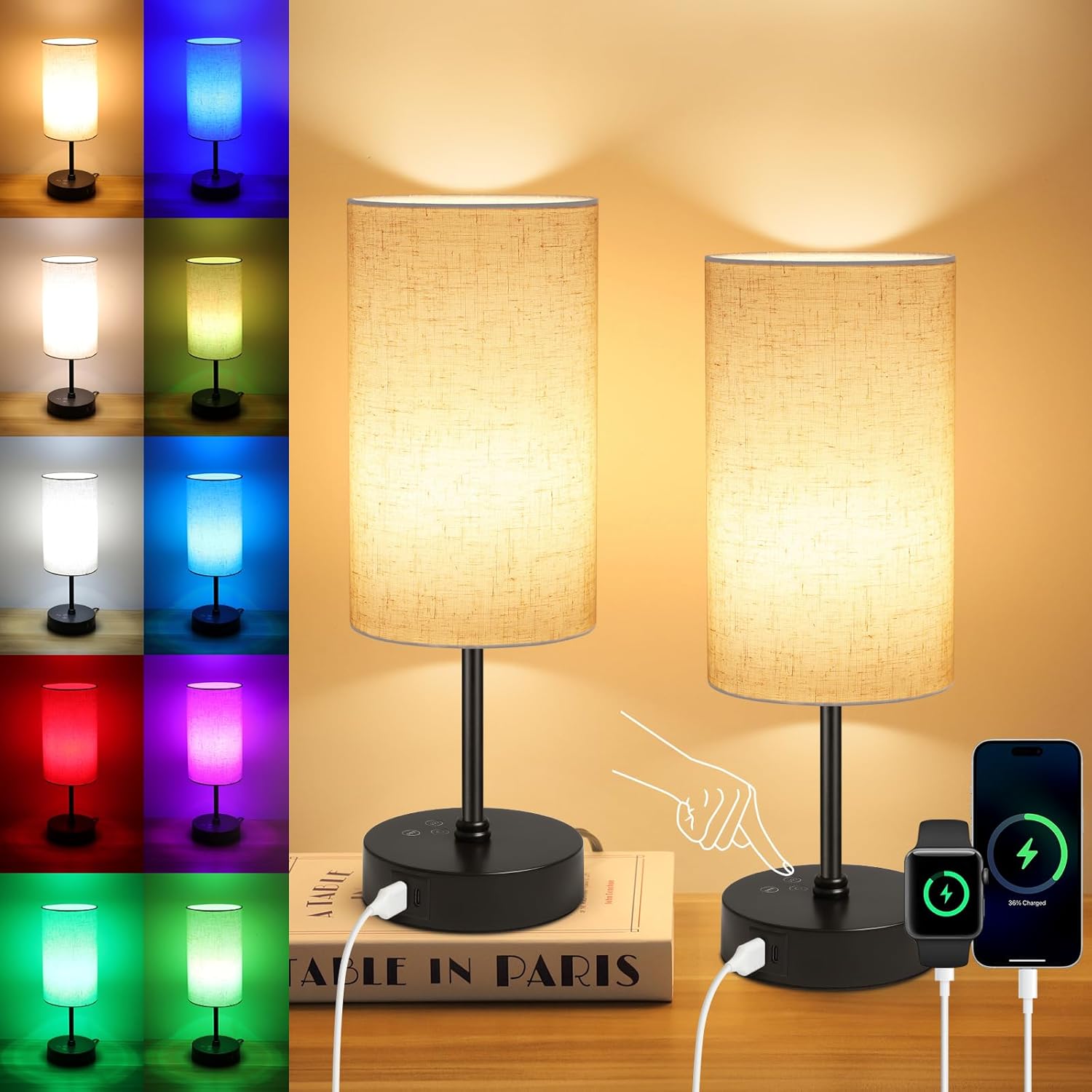 Ascher 2 Pack Table Lamp with RGB Color Changing Features