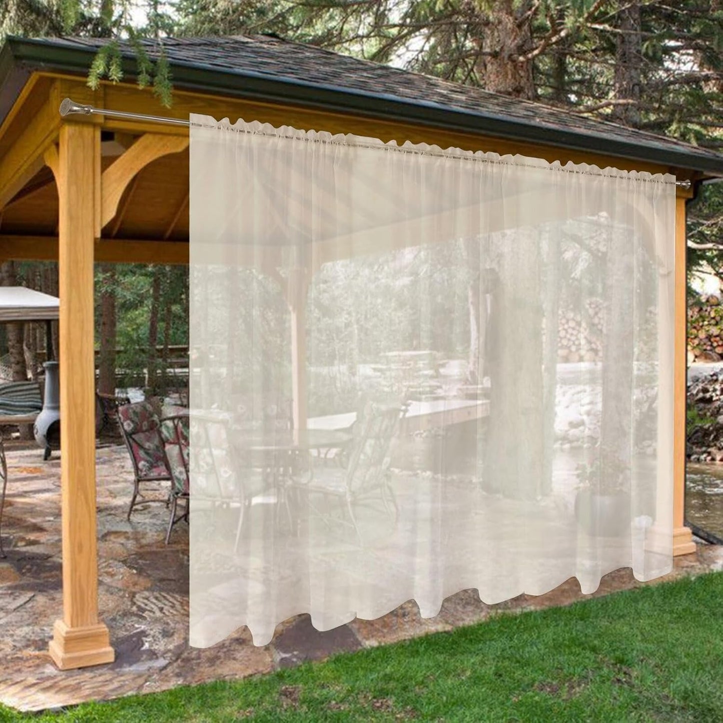 SpaceDresser Waterproof Outdoor Sheer Curtains for Patio Use