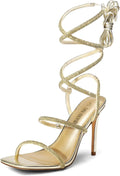 Strappy Gladiator High Heels for Women - Rhinestone Square Toe
