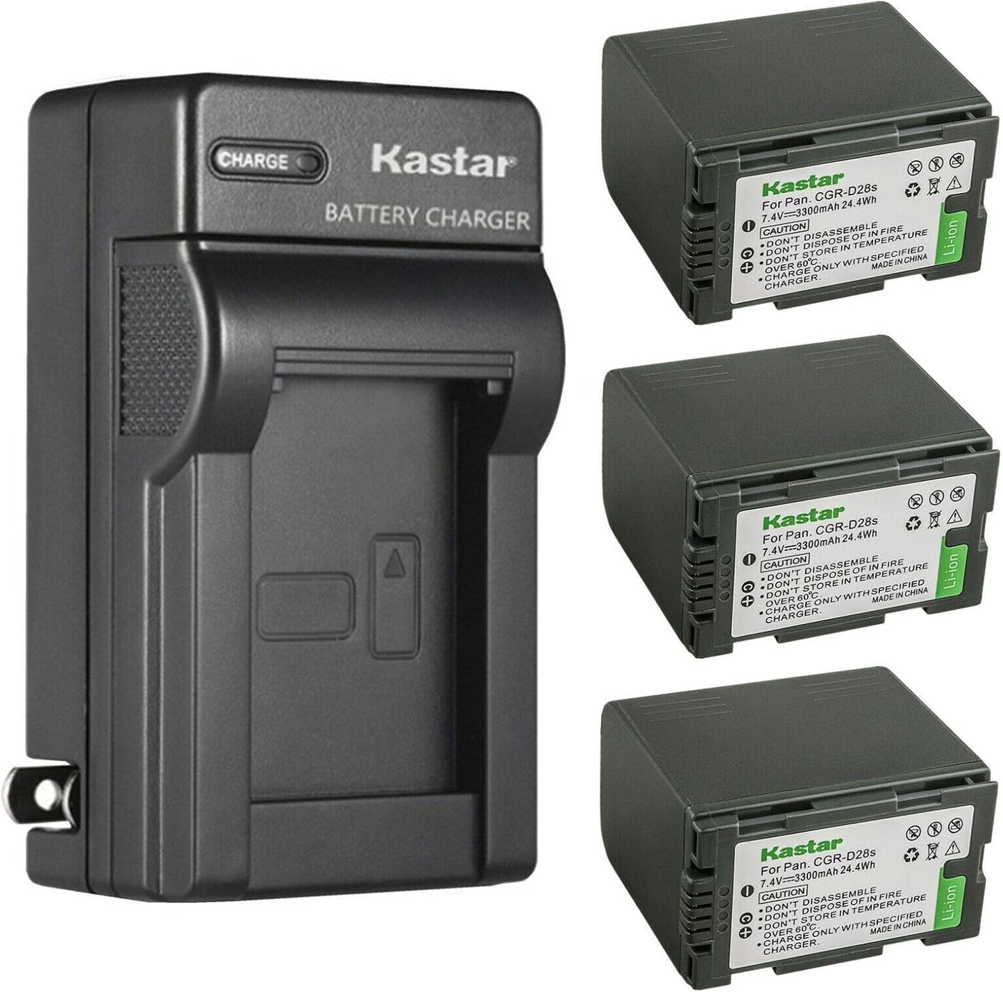 Kastar 3-Pack CGR-D28 Battery and Charger for Panasonic Cameras