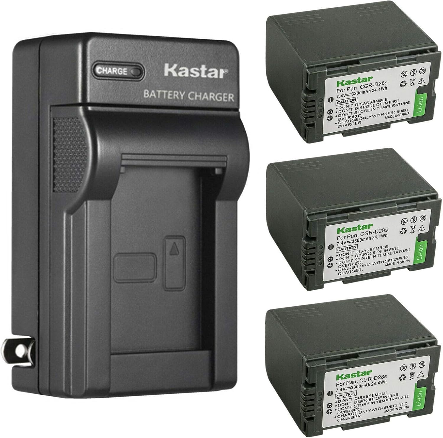 Kastar 3-Pack CGR-D28 Battery and Charger for Panasonic Cameras