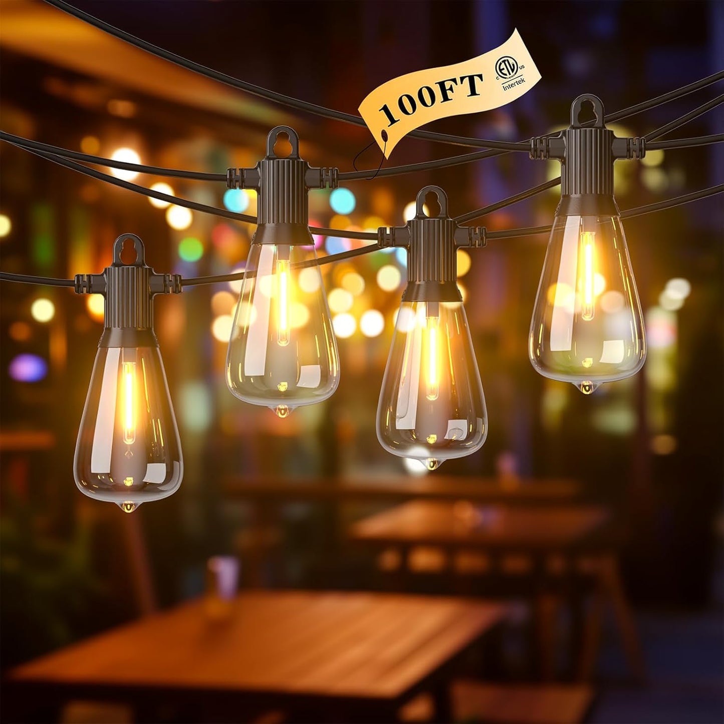 FOOMAN LED Outdoor String Lights - 100FT Waterproof Patio Lights