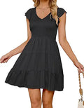 ZESICA Womens Summer V Neck Flutter Sleeve Smocked A-Line Mini Dress