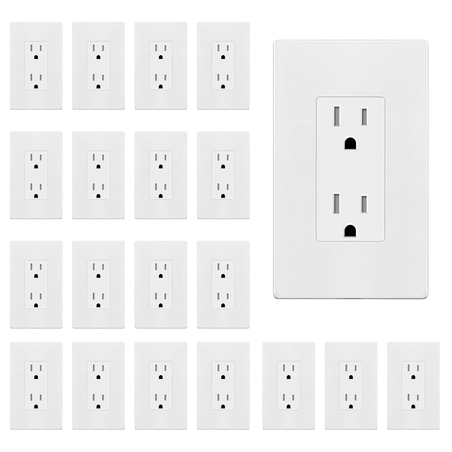 ENERLITES 20 Pack White Decorator Receptacle with Wall Plate