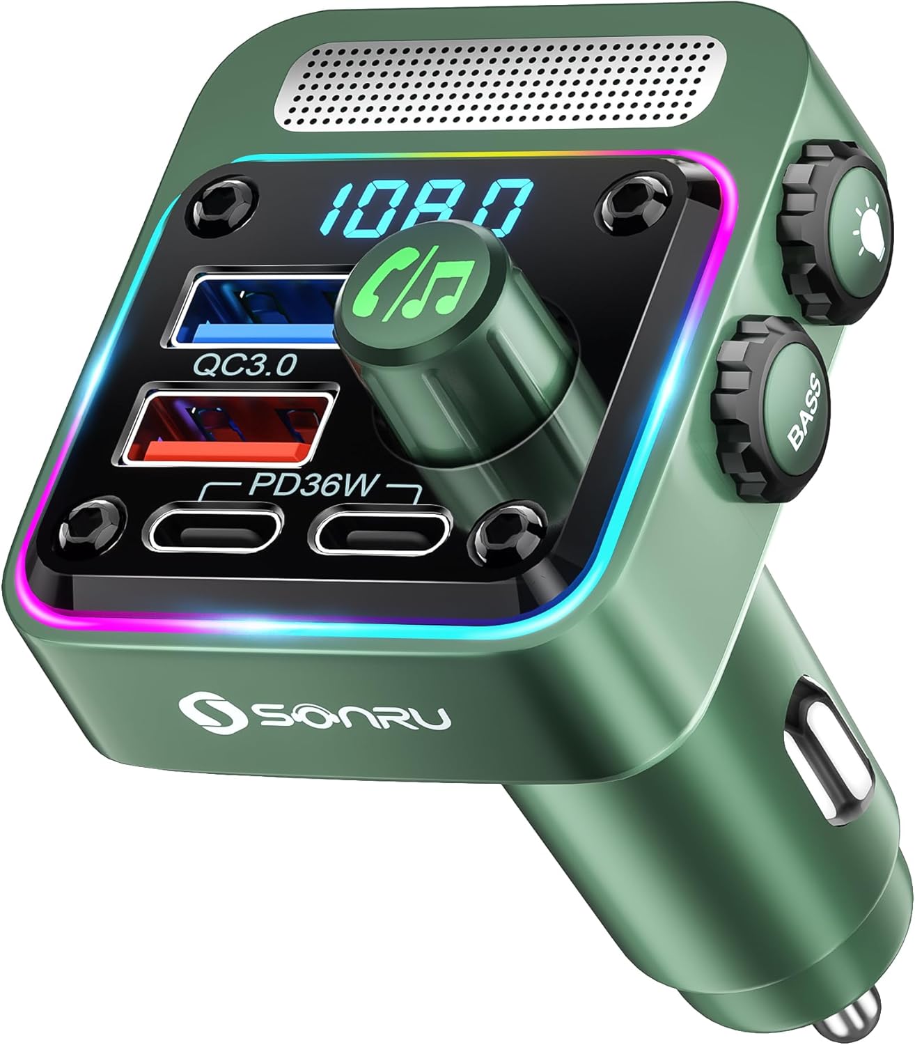 SONRU Bluetooth 5.3 FM Transmitter - HiFi Sound, Hands-Free Calling