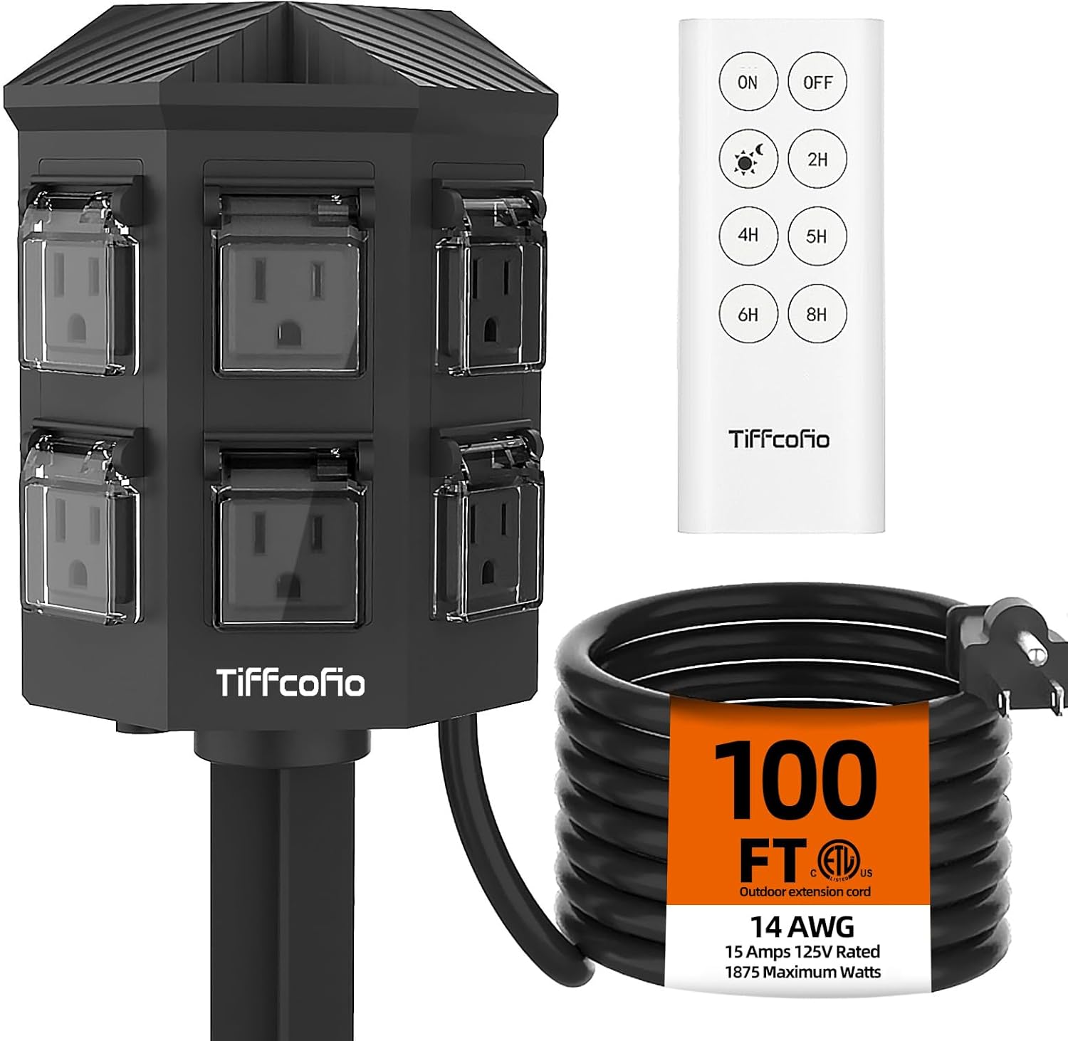 Outdoor Power Strip with 100FT Extension Cord and Timer