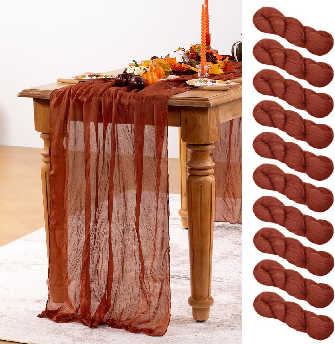 Terracotta Cheesecloth Table Runner Set for Elegant Events