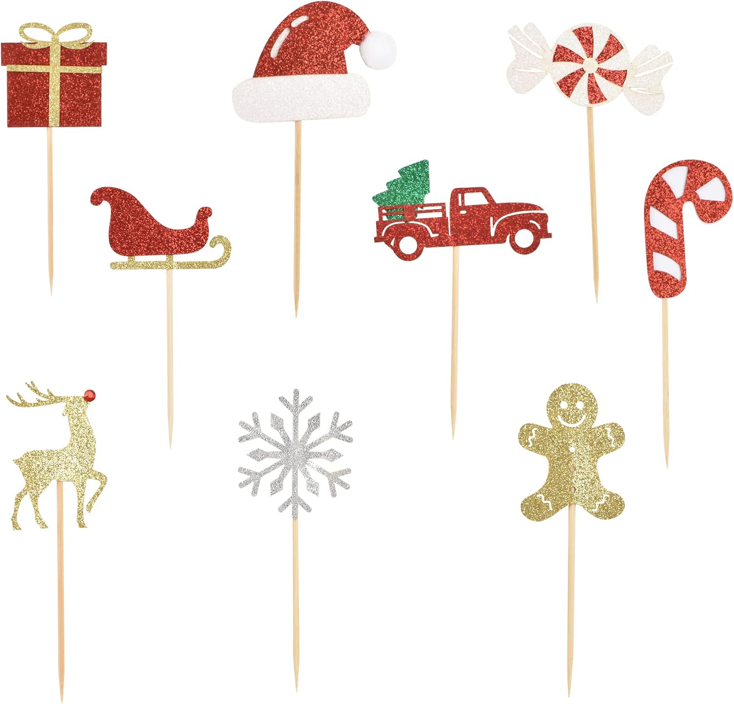36 Pcs Glitter Christmas Cupcake Toppers - Festive Xmas Party Favours