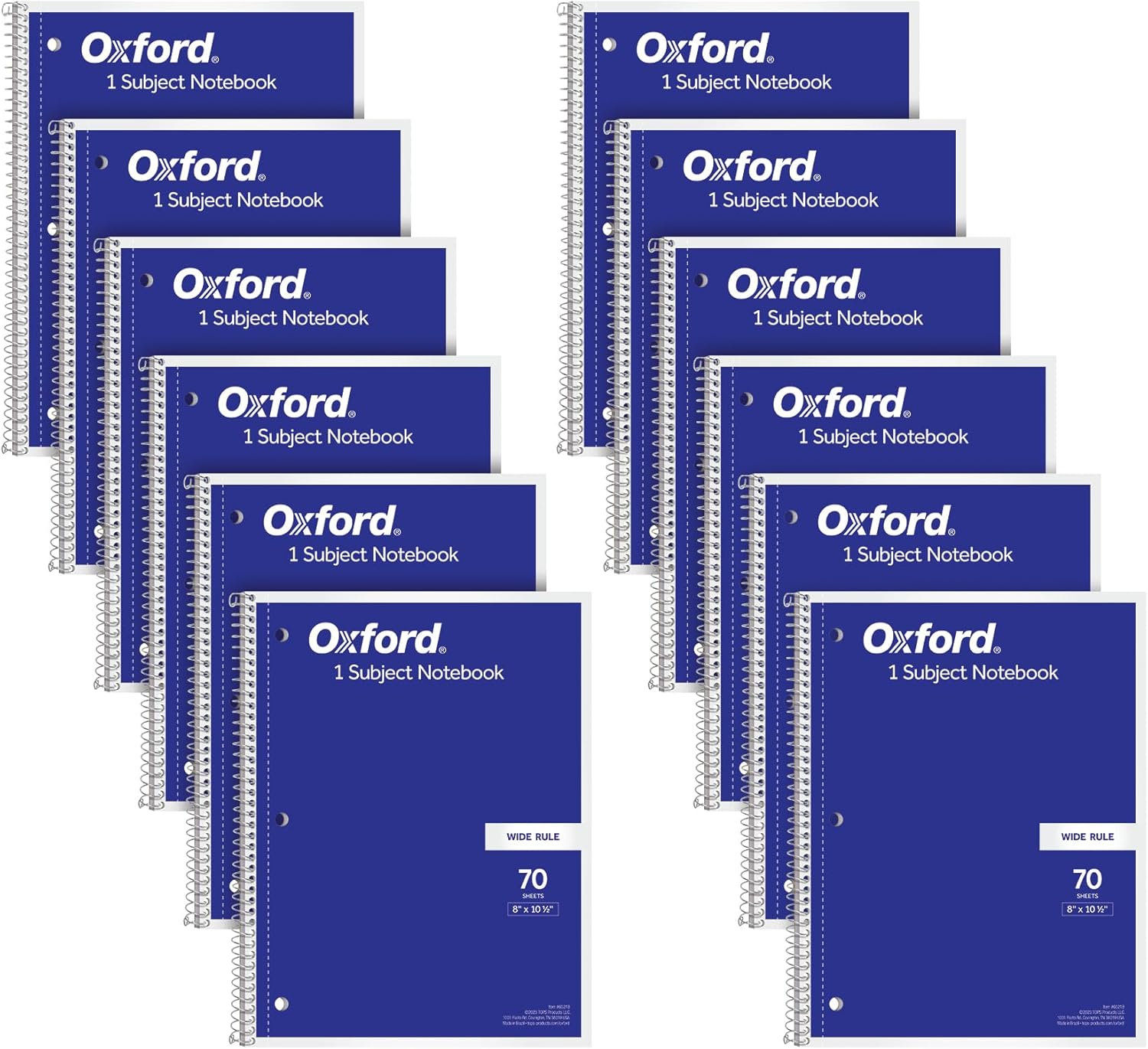 12-Pack Oxford Spiral Notebooks - Wide Ruled, 1 Subject Journal - Perfect for School