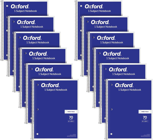 12-Pack Oxford Spiral Notebooks - Wide Ruled, 1 Subject Journal - Perfect for School