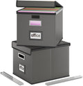 Faux Leather Hanging File Organizer Box with Lid - Collapsible Storage