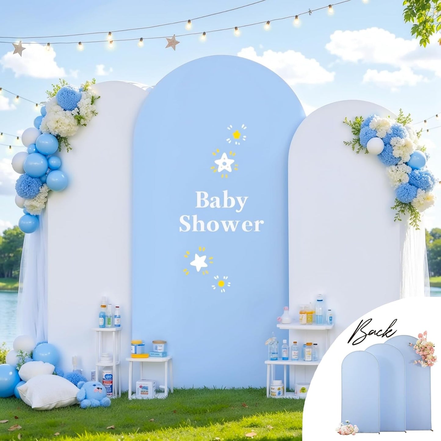 White Blue Arch Backdrop Cover Set of 3 for Parties and Weddings