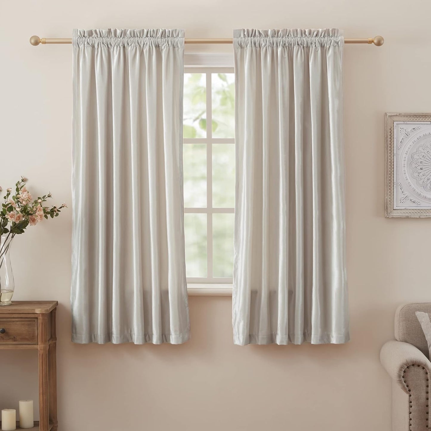 PRIMROSE Cream Velvet Blackout Curtains 63 inch for Living Room
