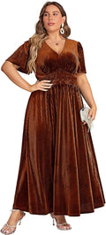 Simplee Womens V Neck Velvet Maxi Dress - Flowy Empire Waist