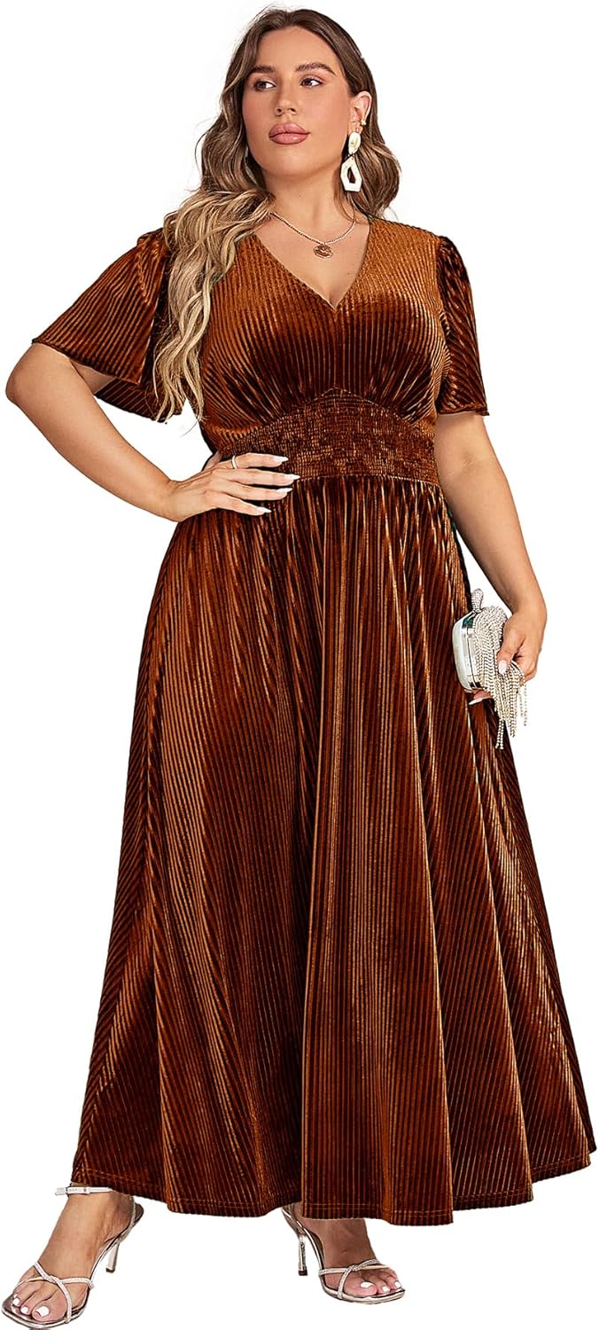Elegant V Neck Velvet Maxi Dress for Wedding Guests and More