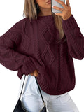 Trendy Queen Women's Oversized Cable Knit Crewneck Sweater - Cozy