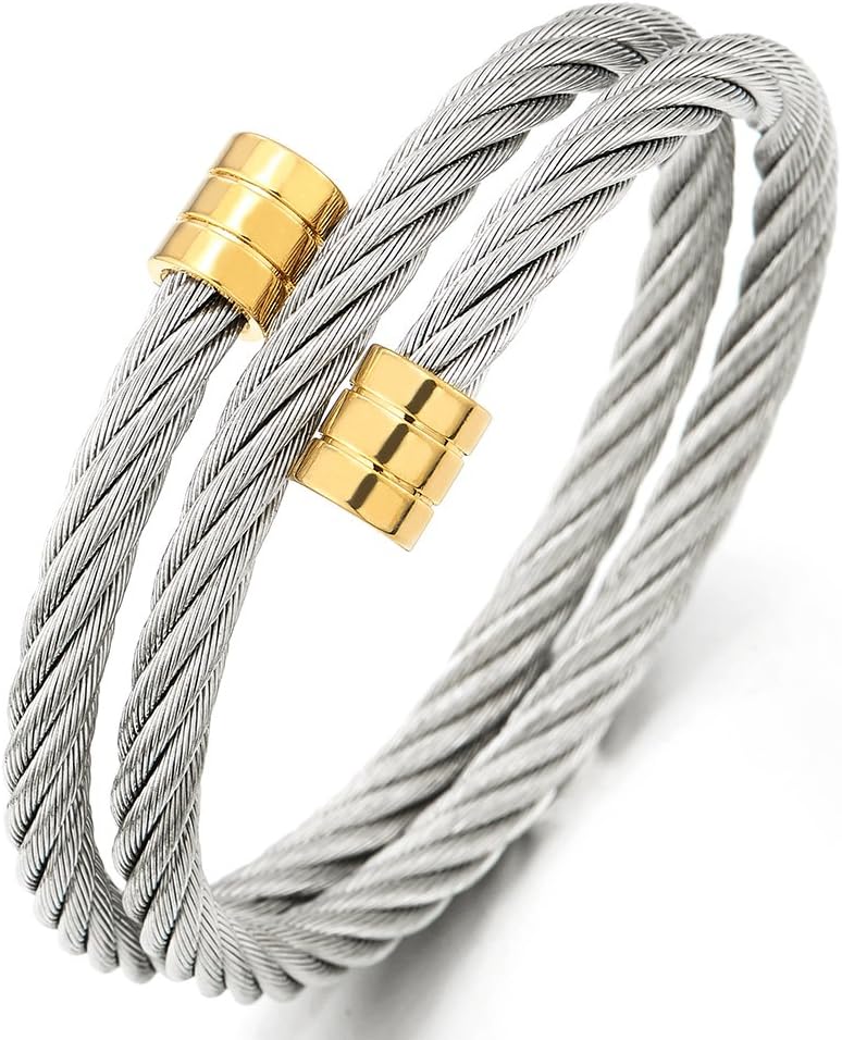 Adjustable Two-Tone Cable Cuff Bangle